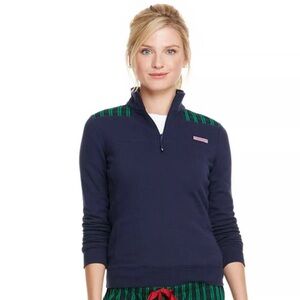 Vineyard Vines Women’s Plaid Shep Shirt Navy Blue & Green Quarter Zip | Size S